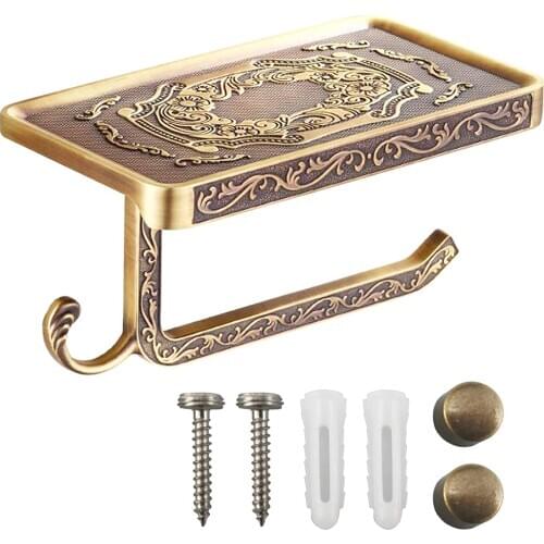 Antique Brass Toilet Paper Holder Bathroom Mobile Holder Toilet Tssue Paper Roll Holder Bathroom Storage Rack Accessory YT-1492B
