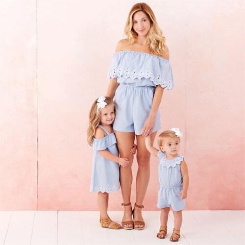 Free shipping 2019 Mother&kids Mom Daughter Dress Mom and Girls Jeans Rompers baby girl romper Fashion Family matching outfits