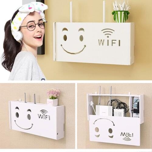 Wireless Wifi Router Storage Box Wood-Plastic Shelf Wall Hangings Bracket Cable Storage 2 Size Home Decor