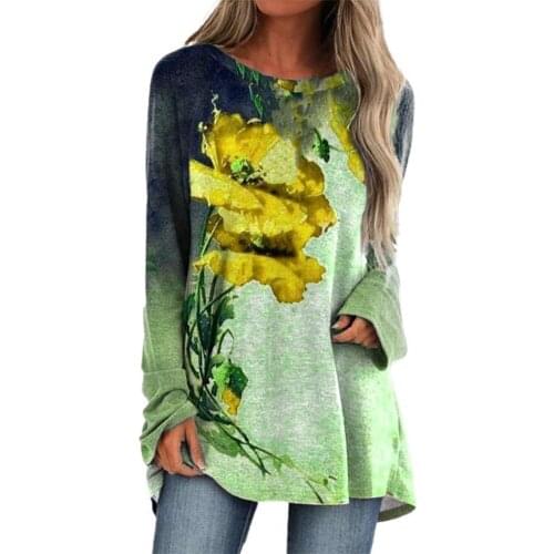 Blouses women Autumn Winter 3D Floral Print Women Top Long Sleeve O-Neck Loose Long Tunic casual Blouse Women Tops Streetwear