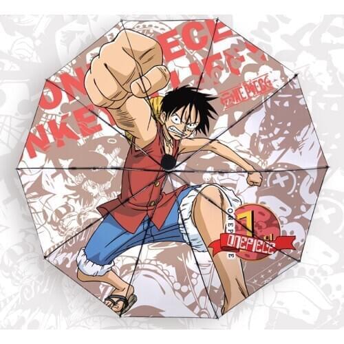 One Piece Animation Monkey D Luffy Automatic Rain Sun Umbrellas for Men 3 Folding Windproof Sunshade 10 Ribs Kids Guarda Chuva