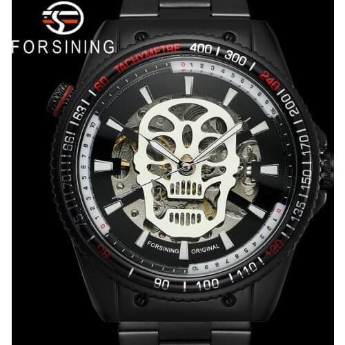 FORSINING Automatic Mechanical Men Wristwatch Military Sport Male Clock Top Brand Luxury Skull Steel Skeleton Man Watch 8162