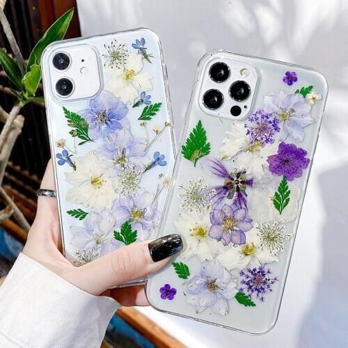 Dried Pressed Flower Case For iPhone 11 Pro XS MAX XR X 7 8 Plus Case Soft Clear Shell For IPhone 12 Mini 11 Pro Max SE 2 Cover