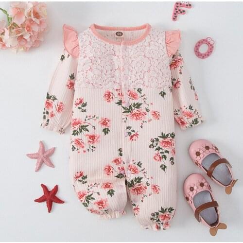 Newborn 3M Baby Romper Girl Baby Clothes Baby Bodysuit Toddler Girl Long Sleeve Print Lace Princess Romper Korean