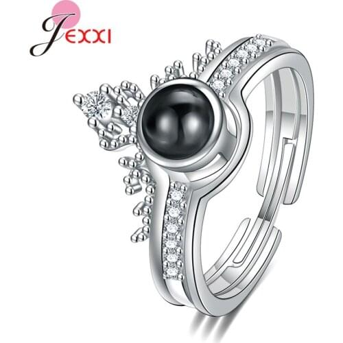 Elegant 100 Language I Love You 925 Sterling Silver Ring Valentines Birthday Gift Adjustable Ring Finger Jewelry For Women Girl