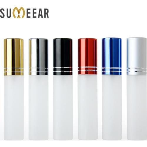 18PCS/Lot 10ml Frosted Glass Atomizer Bottle Refillable Colorfull Aluminum cap Spray Perfume Bottle Travel Bottles Container