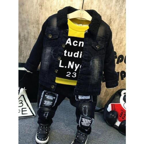 Children boys clothing set kids sets Autumn winter boys outfit 3pcs sports suit boys fashion Thick Fleece coat + Sweater +jeans