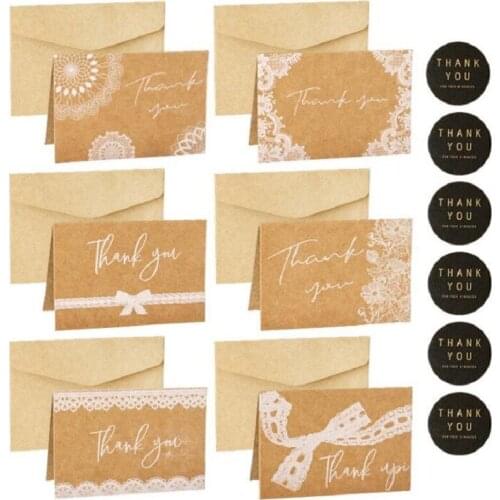 1Set envelope Lace Thank you leather 6 stickers+6 envelopes+6 folded cards greeting card
