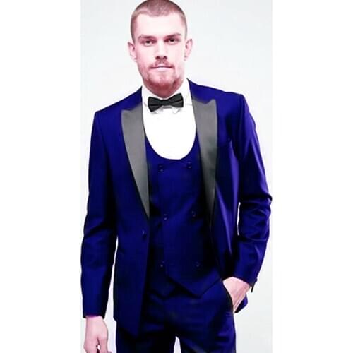 Handsome Groomsmen Peak Lapel Groom Tuxedos Wedding Dress Men Suits Blazer Prom Dinner (Jacket+Pants+Tie+Vest) A784