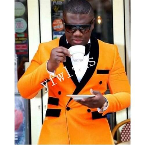 Handsome Double-Breasted Groomsmen Shawl Lapel Groom Tuxedos Mens Wedding Dress Man Blazer Prom Dinner (Jacket+Pants+Tie) A232