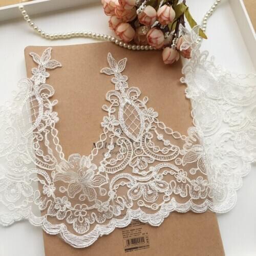 LASUI 0433 wide26 cm 3yards DIY wedding dress Evening dress veil for Sewing accessories Luxury White Rayon embroidered lace trim