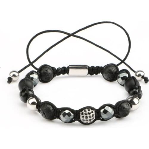 Mestylish Fashion 8mm Round Braided CZ Ball Nature Lava Hematite Beads Bracelets Macrame Men Bracelets Jewelry