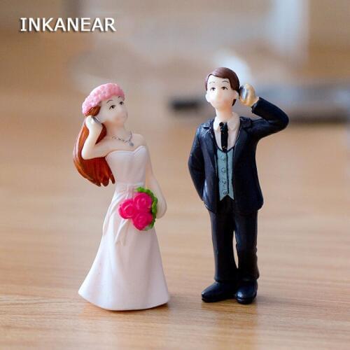 INKANEAR Mini Calling Bride And Groom Marriage Room Fairy Garden Miniatures Decor Terrarium Action Figurine DIY Car Ornament Toy