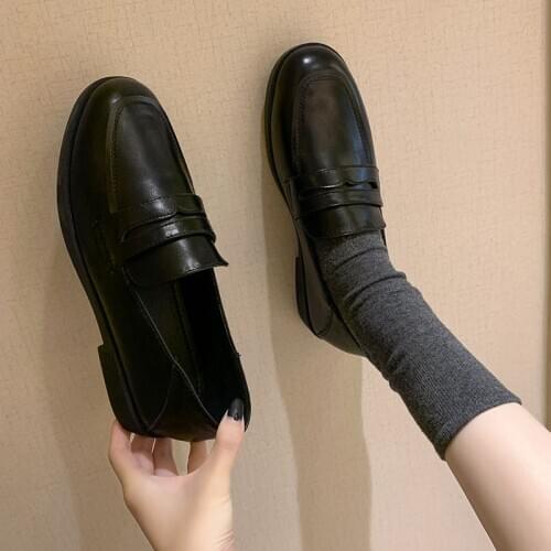 Fashion British Style Slip On PU Leather Loafers Women Casual Basic Wild Flat Black Flats Classics Vintage Oxford Shoes Brown