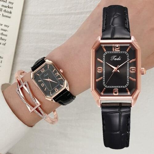 Fashion Women Square Wrist Watch Crystal Bracelet Leather Rhinestone Designer Ladies Black Clock Simple Dress Gfit Montre Femme