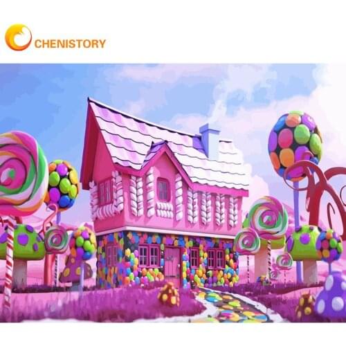 CHENISTORY Oil Paint By Numbers Candy House Kit Acrylic Paint On Canvas Wall Art Picture Handpainted Home Decor Diy Gift