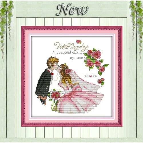 Wedding Lovers hand in hand kiss home Decor 11CT counted print on canvas DMC Cross Stitch kit 14CT needlework Set DIY embroidery