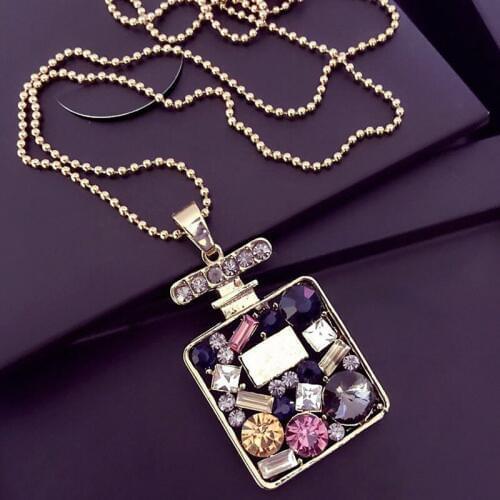 2021 Fall Winter colorful rhinestone necklace pendant Perfume bottle necklace women fine jewelry Sweater chain