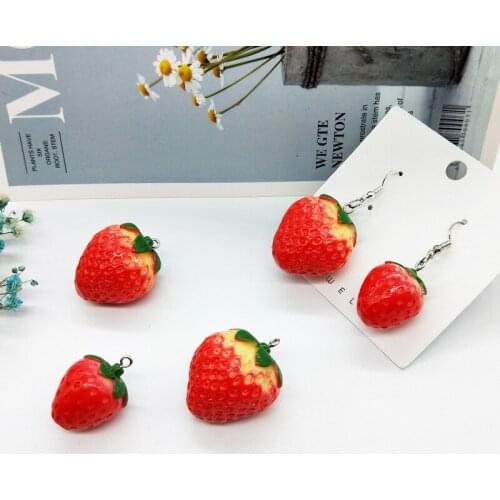 10pcs Cute Strawberry Fruit Charms Pendant Earring 3D Handmade Diy Resin Ear Pendants Material Making Necklace Jewelry Accessor
