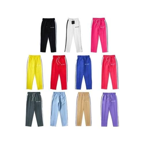 Palm Angels 22SS Logo letters Striped Side Zipper Retro Campus Men Women Sports Casual Pants