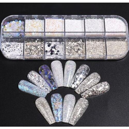Mixed Color Holographic Silver Nails Art Sparkly Nail Glitter Sequins Hexagon Glitter Flakes DIY Manicure Decoration
