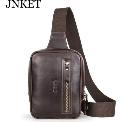 JNKET Retro Cow Leather Chest Bag Men Shoulder Bag Large Capacity Messenger Bags Travel Multifunctional Sling Bag Crossbody Bags