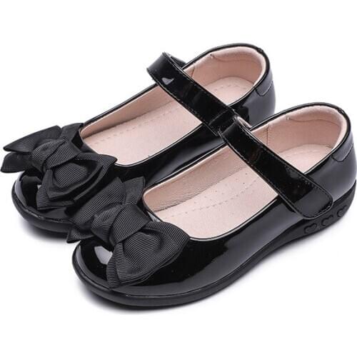Top Qaulity School Student Black Leather Shoes Kids Girls Bow Princess Shoes Childrens Performance Dress Shoes Chaussure Fille