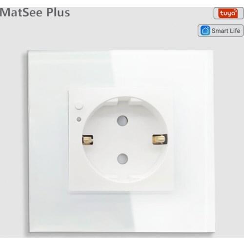 Smart Home Tuya WiFi Wall Power Socket 16A Glass Frame Touch Manual Button 16A App Control Timer Works with Google Home Alex