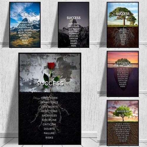 Success Inspirational Quotes Plant Landscape Canvas Painting Creative Wall Art Poster Interior Home Decoration Mural Cuadros