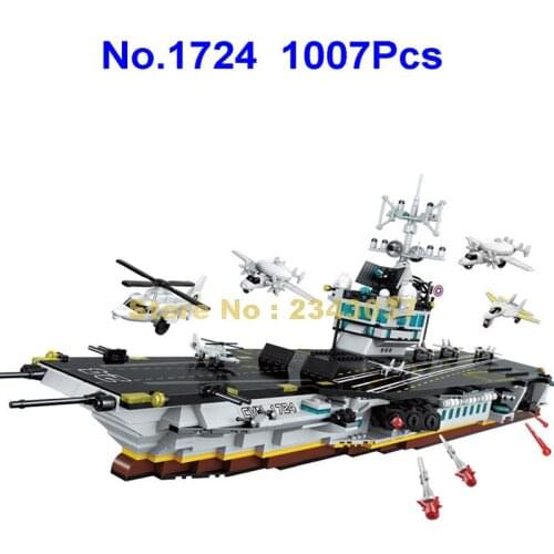 1724 1007pcs Military Aircraft Carrier Fighter Helicopter Fighter 3 Building Blocks Toy
