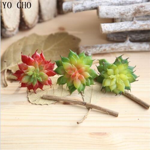 YO CHO High Quality 3PCS Artificial Flower Succulent Lotus Plants PVC PE For Garden Window Decor Land Lillian Artificial Plants