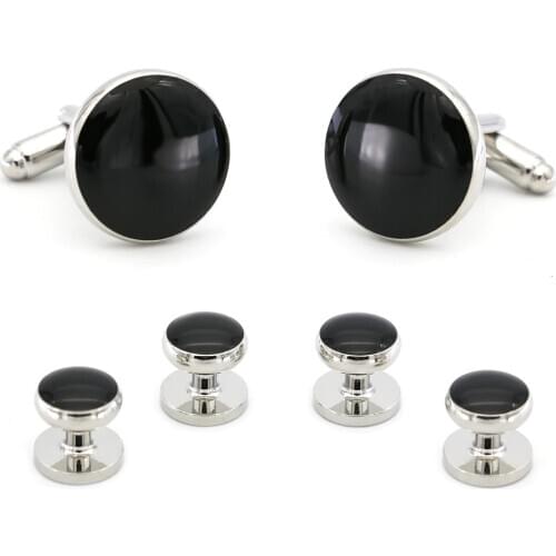 Mens Tuxedo Studs Black Onyx Stud Cuff Links Set Copper Material