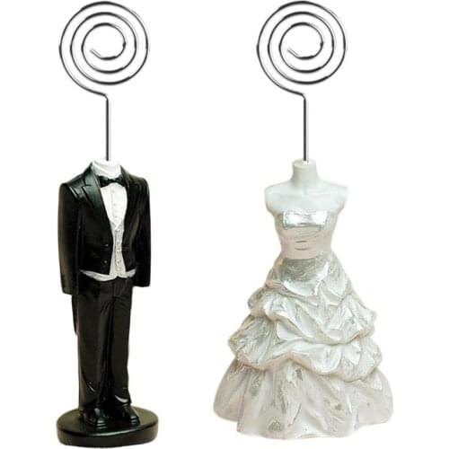 2Pcs/Set Wedding Photo Clip Table Number Stand Bride & Groom Costume Desktop Decoration Name Card Holder For Wedding Accessories