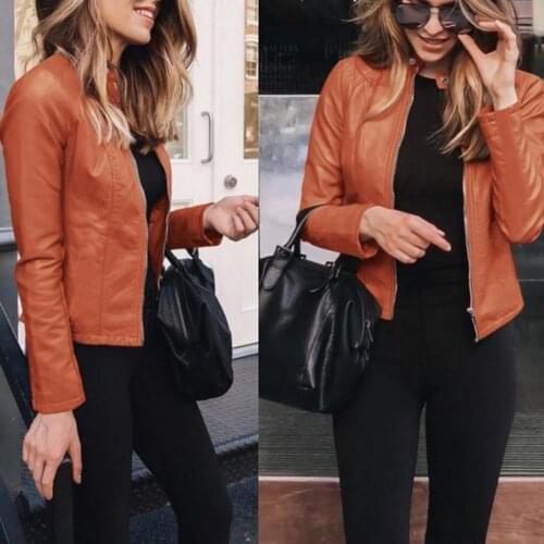 Women Jacket PU Leather Warm Long Sleeve Coat Fashion Solid Color Stand Collar 2021 Autumn Winter Female Thick Coat Streetwear