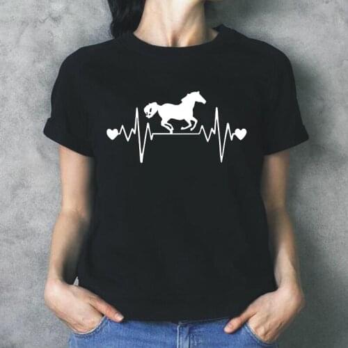 Woman Tshirts Short Sleeve Cotton Horse Running Heartbeat Lifeline Print T-shirts Summer Casual Tee Shirt Femme Camisas De Mujer