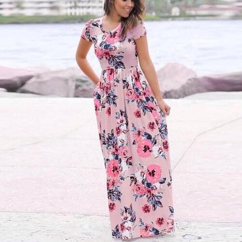 Floral Printing Elegant Dress Women Short Sleeve Long Maxi Dress Summer Casual Dresses For Women Vestidos Mujer Verano 2021 Robe