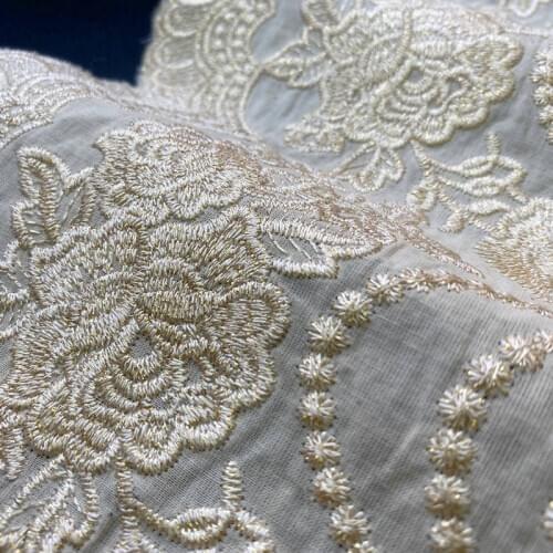 1 yard 33 cm Ivory Gold Line 3D Embroidered Lace Trim Ribbon Cotton Tape for Cheongsam Dress Needlework Lace Fabric Sewing