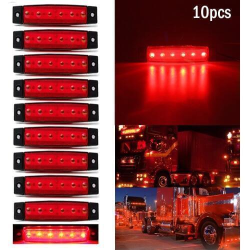 10pcs 24V 6 LED Car Truck Trailer Trailer Side Marker Indicators Light Clearence Lights Signal Lamps Warning Rear Side Light Red