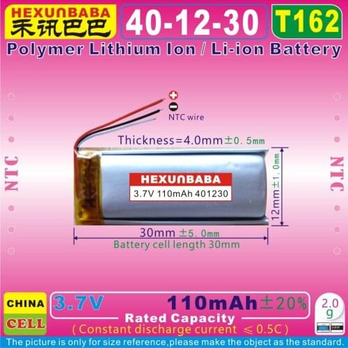 10pcs [T162] 3.7V 110mAh [401230] NTC Polymer Li-Ion Battery For TWS Bluetooth Earphone Earbuds Headset Headphone Chargebox