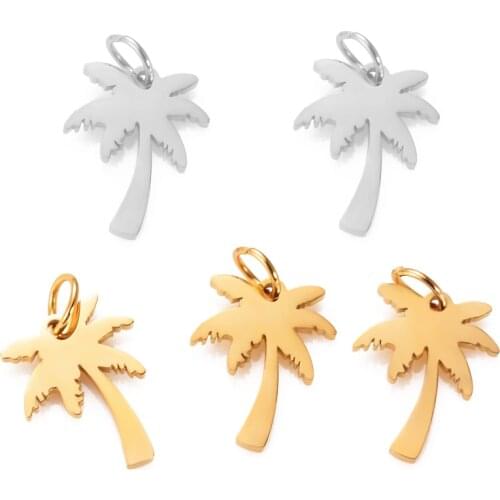 10Pcs Women Tiny Gold Palm Tree Necklace Stainless Steel Coconut Pendant Necklaces Minimalist Plant Charms for Jewelry Making