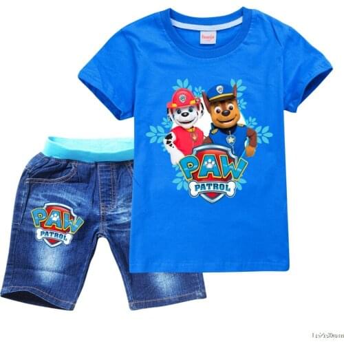PAW PATROL Fashion Casual Summer Hot Sale Boys and Girls Childrens Short Sleeve Cartoon T-shirt Top Shorts 2pcs Girls Outfits