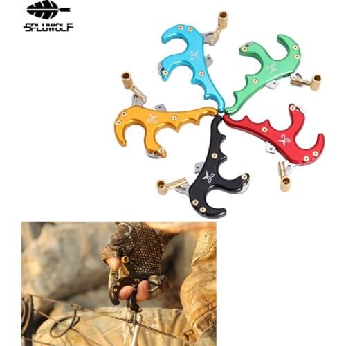 4-Finger Archery Compound Bow Release Aid Caliper Thumb Trigger Hunting Shooting Auxiliary Tool