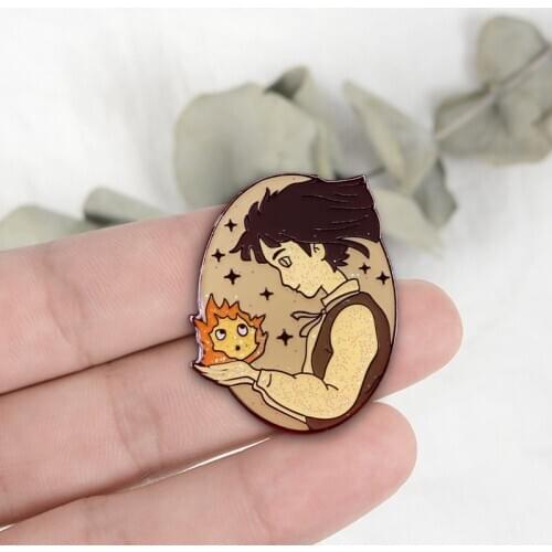 Anime Fans Howls Moving Castle Sophie & Calcifer Glitter Badge Ghibli Decor