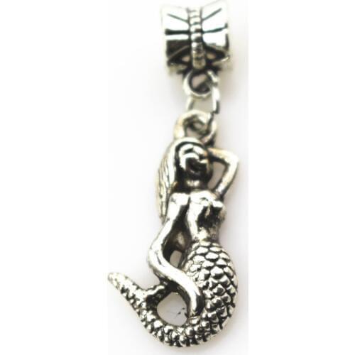 Free shipping 20pcs/lot mermaid hanging charm big hole pendant beads charm fit pando bracelet diy jewelry dangle charms