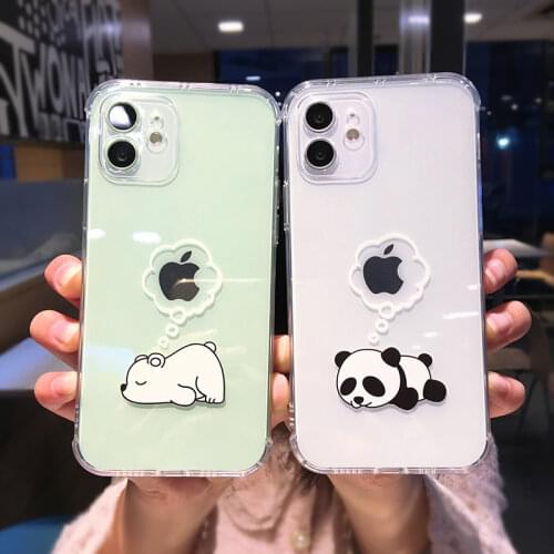 Cute Cartoon Animal Panda Phone Cases For iPhone 11 Pro Max X XS XR 7 8 plus 12 Mini Transparent Soft Shockproof Cover Case