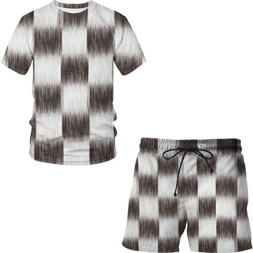 Black and white check pattern Summer Tracksuit 3D Printed T-Shirt Sports Shorts Suit Casual Short Sleeve Short Pants 2 Piece Set