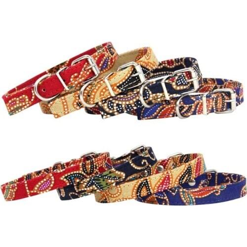 Color cotton pattern pet cat collar for adjustable bohemian style fashion cute dog collar used of kitten dog and cat accessories