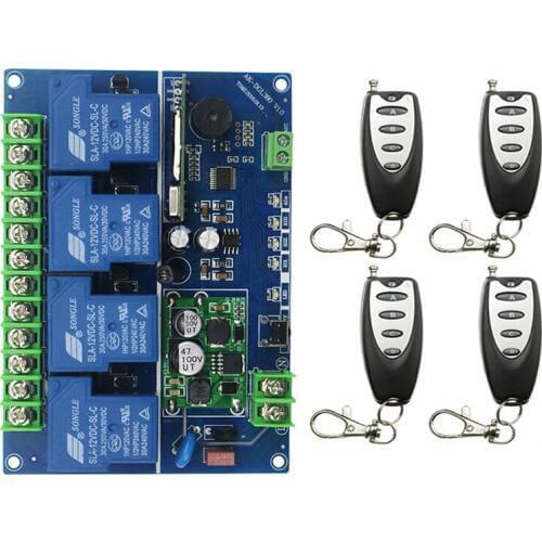 DC12V 24V 36V 48V 30A 4CH RF Wireless Remote Control Switch 4Transmitter with 2-button Receiver for Appliances Gate Garage Door