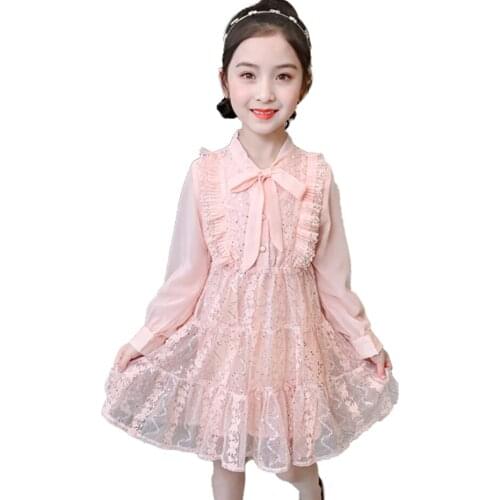 Girl Princess Dress Lace Floral Girl Party Dress Casual Kids Dress Spring Autumn Girls Clothes 6 8 10 12 14