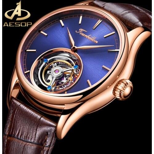 AESOP Real Tourbillon Mens Mechanical Watches Waterproof Watch Top Brand Sapphire Glass Watch Luxury Business Men Watch